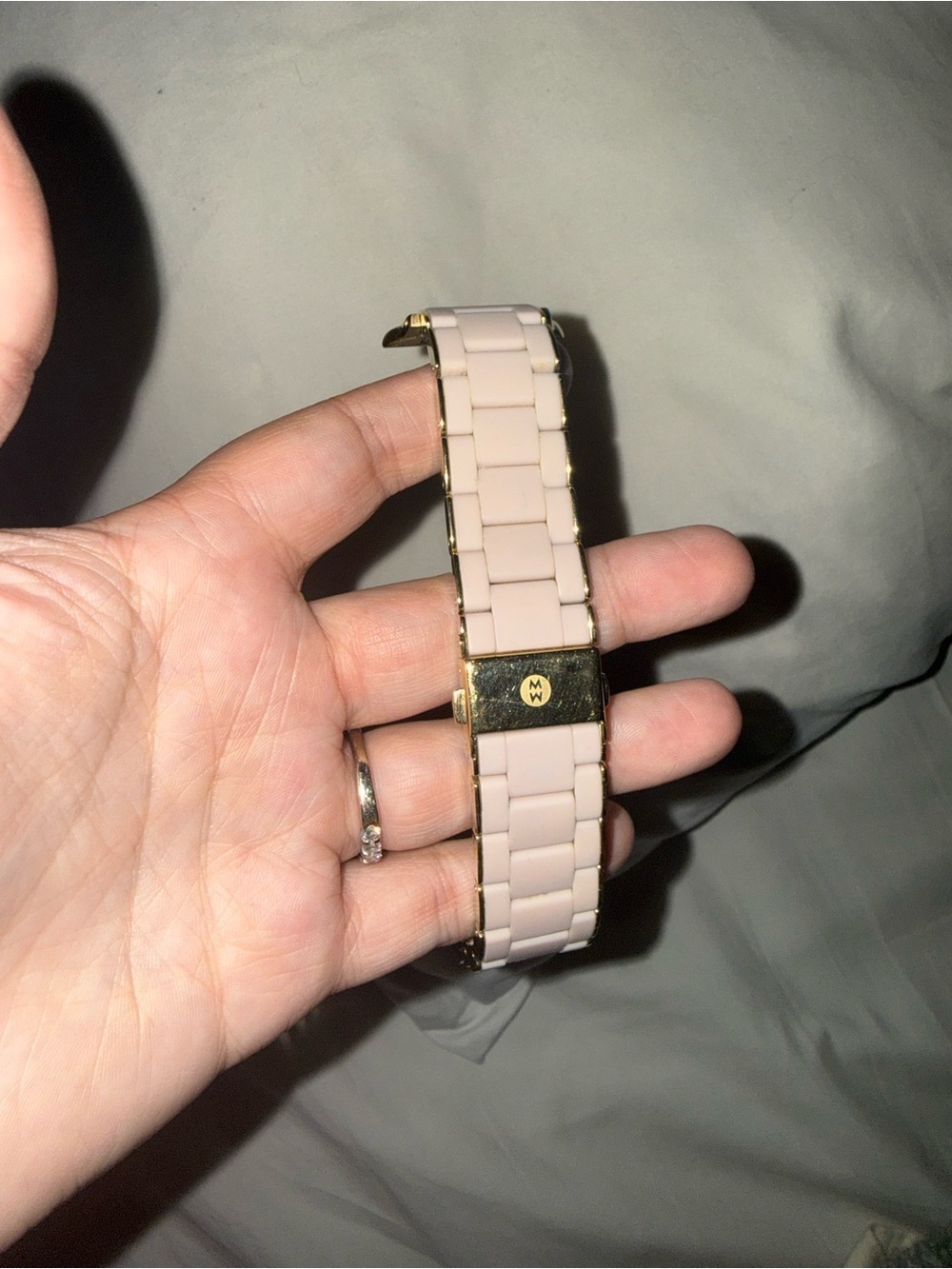 Michele 42 mm Soft Pink Ceramic-Link Watch Bracelet with Gold Accents